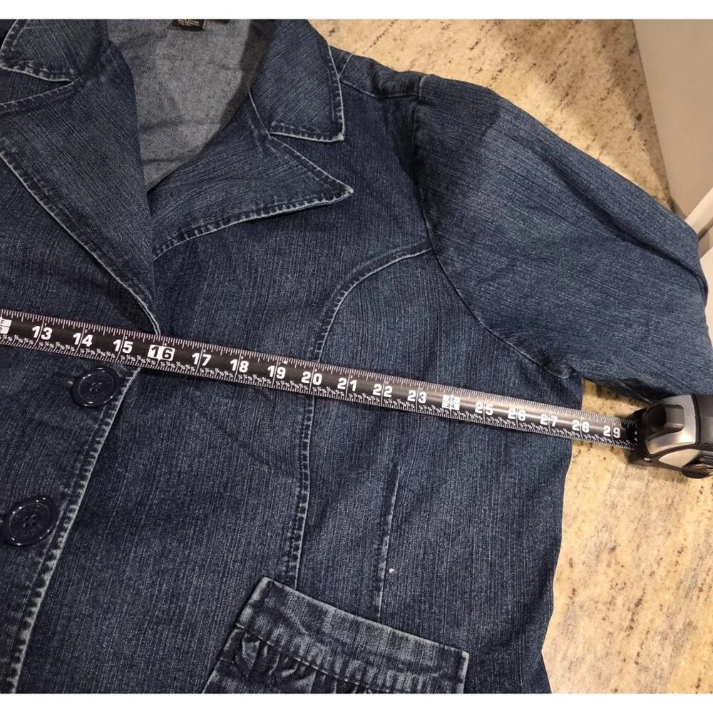Venezia Plus Sz 26/28 Blue Stretch Jean Jacket Blazer Ruffle Pocket Tie Back